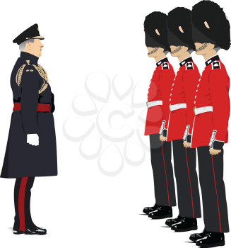 Vector 3d image of Royal Guards and their commander. 