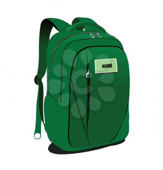 School green backpack. 3d color vector illustration