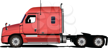 Red  truck on the road. Vector 3d illustration