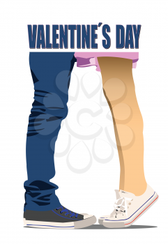 Valentines Day  with kissing couple. Vector Color 3d illustration. 