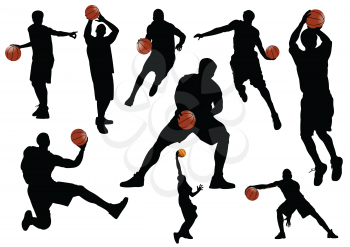 Big set of Basketball player silhouettes. Colored Vector illustration for designers