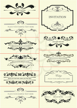 Calligraphic elements and frame vintage set. Vector illustration