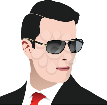 Man`s face with sunglasses. 3d vector color illustration