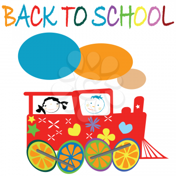 Royalty Free Clipart Image of Children Back to School in a Train