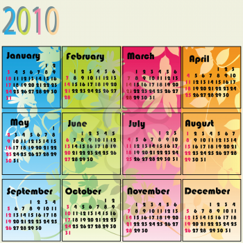 Royalty Free Clipart Image of a 2010 Calendar With a Floral Background