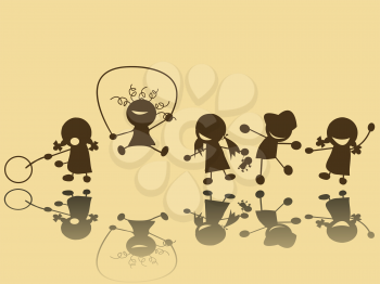Royalty Free Clipart Image of Playful Children in Silhouette