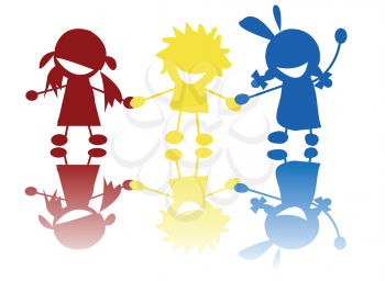 Royalty Free Clipart Image of Children of Different Colours Holding Hands