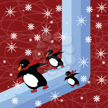 Royalty Free Clipart Image of Skiing Penguins