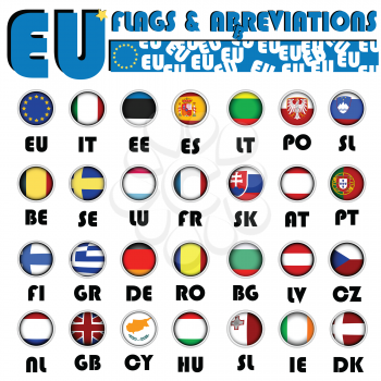 Royalty Free Clipart Image of European Union Flag Buttons With Country Abbreviations
