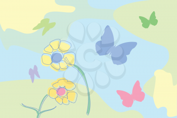 Royalty Free Clipart Image of a Flower and Butterfly Illustration