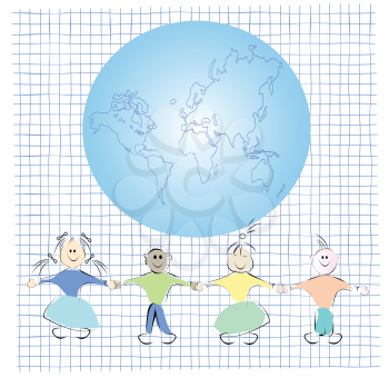 Royalty Free Clipart Image of a Group of Children Around a Globe