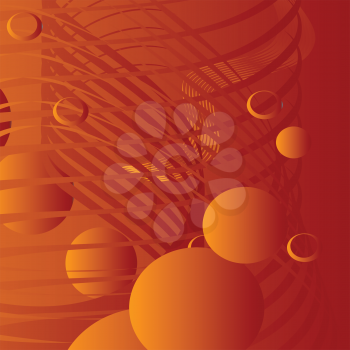 Royalty Free Clipart Image of Orange Balls and Wavy Lines on an Orange Background