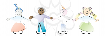 Royalty Free Clipart Image of Diverse Children Holding Hands
