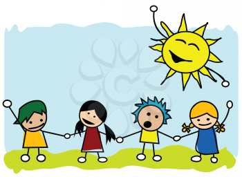 Royalty Free Clipart Image of Happy Kids Playing in the Sun