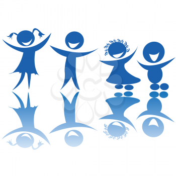 Royalty Free Clipart Image of Blue Children Playing