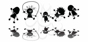 Royalty Free Clipart Image of Jumping Children in Silhouette