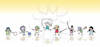 Royalty Free Clipart Image of Children Playing in the Sun