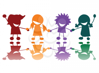 Royalty Free Clipart Image of Happy Children of Different Colours Holding Hands