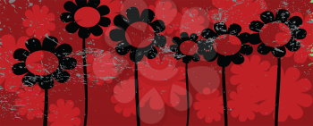 Royalty Free Clipart Image of Flowers on a Red Grunge Background