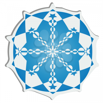 Royalty Free Clipart Image of a Blue and White Snowflake on a White Background