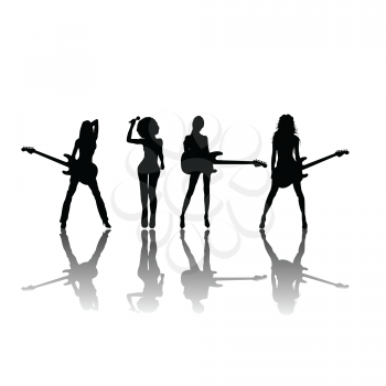 Royalty Free Clipart Image of Females Rock Star Silhouettes