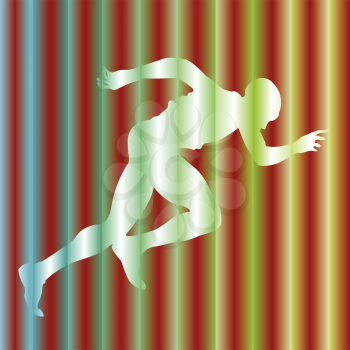Royalty Free Clipart Image of a Runner on a Striped Background