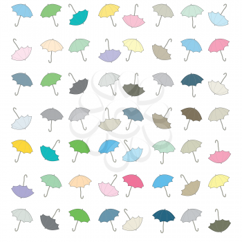 Royalty Free Clipart Image of a Background of Coloured Umbrellas