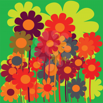Royalty Free Clipart Image of a Colourful Retro Flower Background