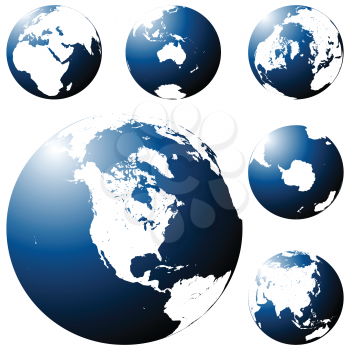 Royalty Free Clipart Image of Six Planet Earths