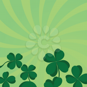 Royalty Free Clipart Image of Four Leaf Clover at the Bottom of the Page With Outward Spirals Above