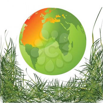 Royalty Free Clipart Image of a Green Planet With Grass Border