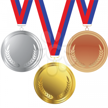Royalty Free Clipart Image of a Bronze, Gold and Silver Medal