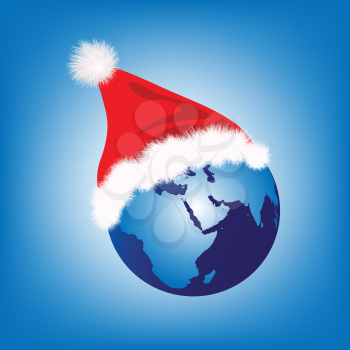 Earth globe with Santa hat