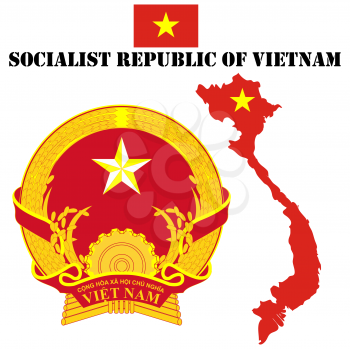 Map flag and coat of arms for Vietnam