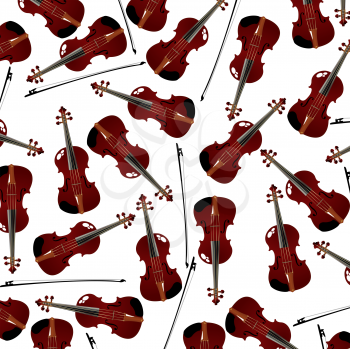 seamless background with red violins and bow