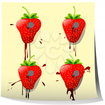 Strawberries nailed on paper