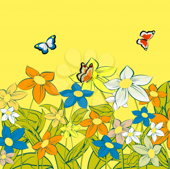 Flowers and butterflies, background sketch
