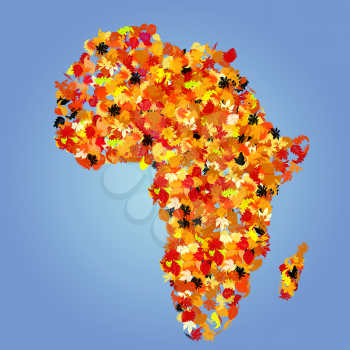 Africa map, autumn leaves collage