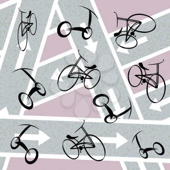 Bicycle pattern with stylized hand drawn bicycles. Abstract art illustration