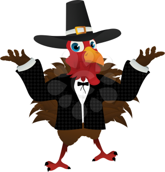 A pilgrim turkey cartoon over white background. No blend or gradient mesh used.
