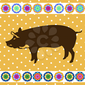 Pig clipart background, retro style card