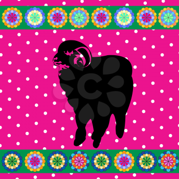 Sheep clipart background, retro style card