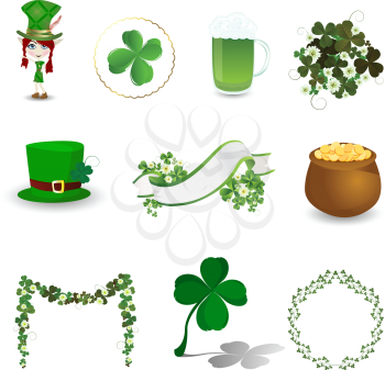 St. Patrick's Day design elements, icons on white background