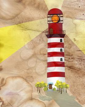 Grunge background illustration with lighthouse
