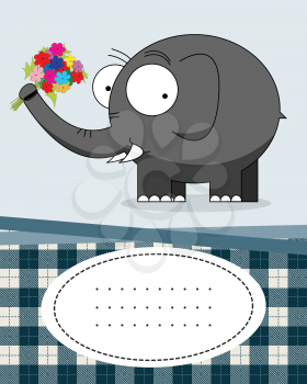 Text card with elephant, cartoon style character