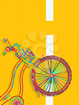 Decorative layout/ template card with a funky bicycle on the road