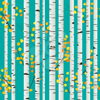 Autumn birch forest seamless pattern, graphic art