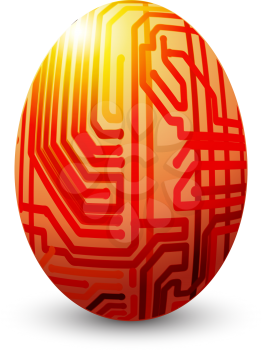 Illustration of a Easter Egg painted as an electronic circuit board over white background