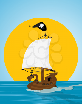 Illustration of a pirate ship sailing the see