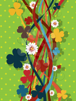 Decorative floral pattern with clover leaves and flowers in colors